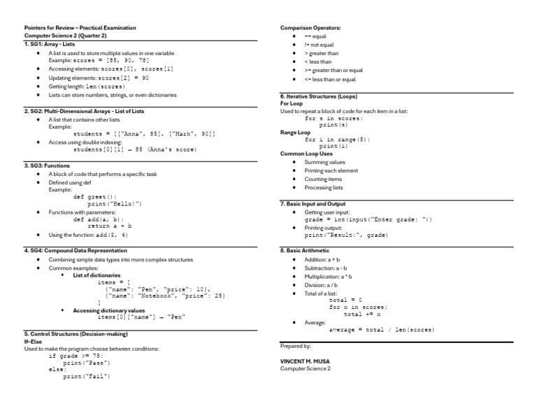Computer Science 2 Exam Review Guide | PDF | Pointer (Computer ...