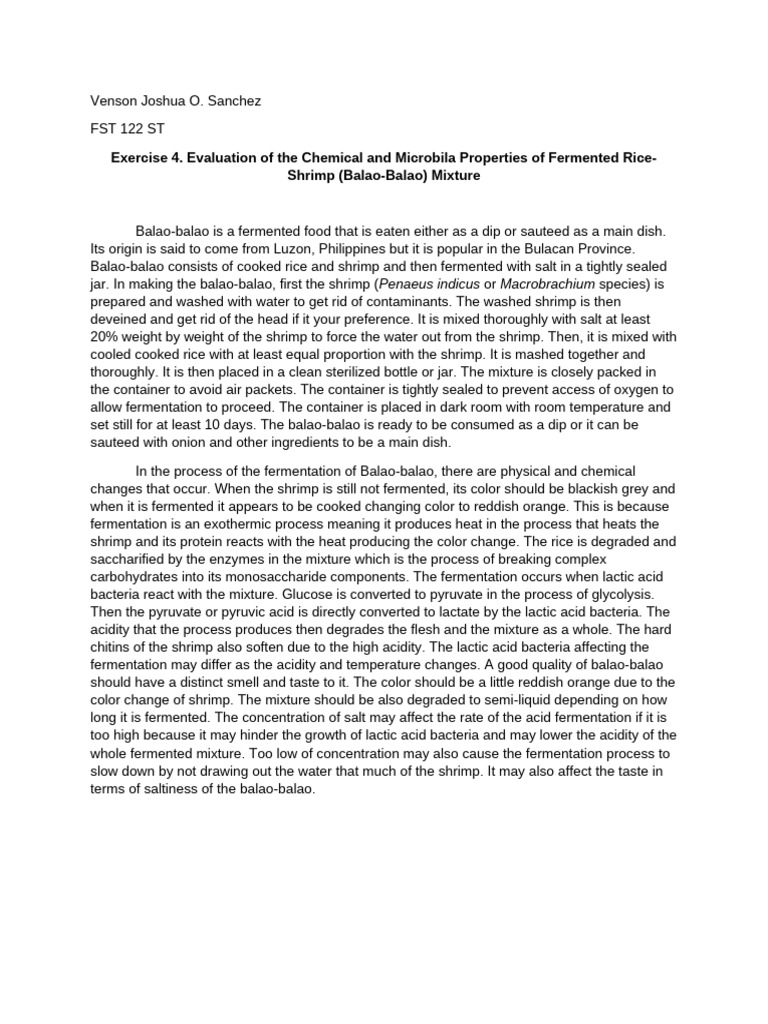Sanchez FST 122 Exer 4 Report | PDF | Lactic Acid | Pyruvic Acid