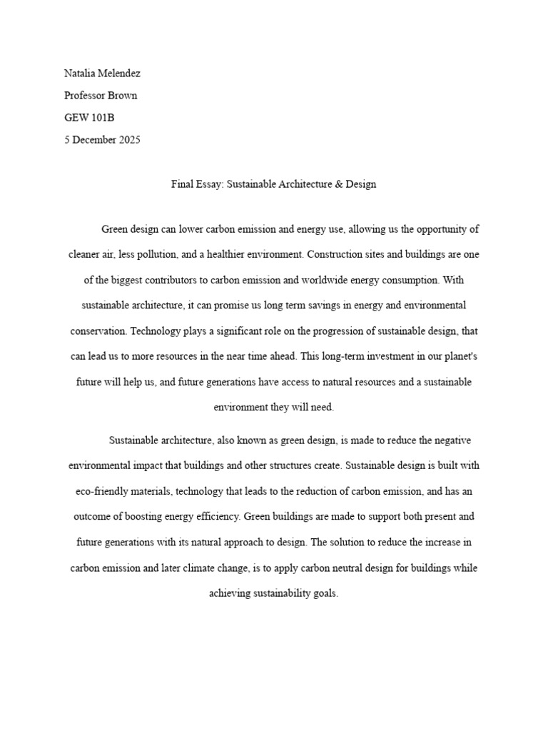 Essay #2 Final Draft | PDF | Sustainable Design | Sustainability