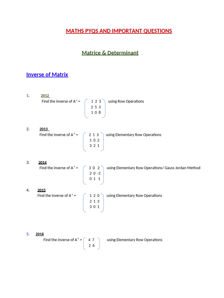 Matrix Inverse and Determinants Guide | PDF | Asymptote | Set (Mathematics)