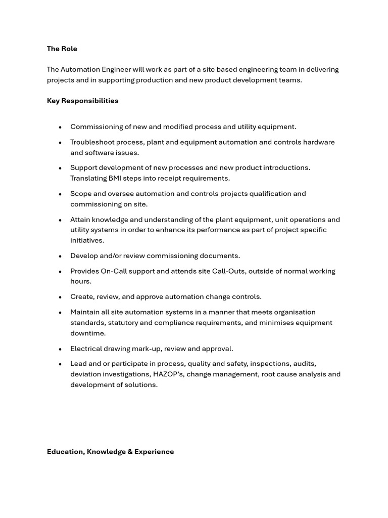 Automation Engineer Job Description | PDF