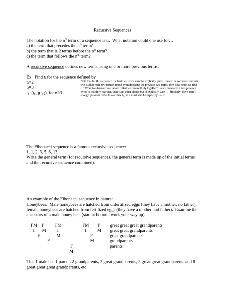 Understanding Recursive Sequences | PDF | Sequence | Honey Bee