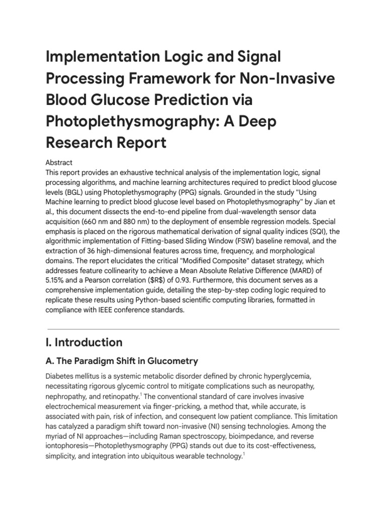 Non-Invasive Blood Glucose Prediction Framework | PDF