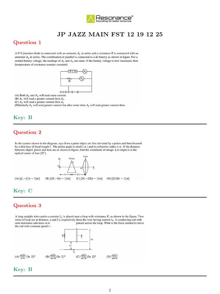 JP Jazz Main FST Answer Key | PDF