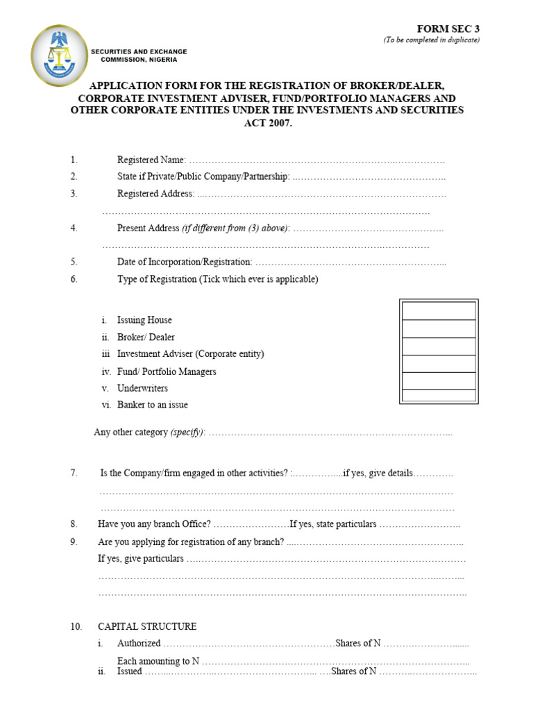 Broker/Dealer Registration Application Form | PDF | Securities (Finance ...