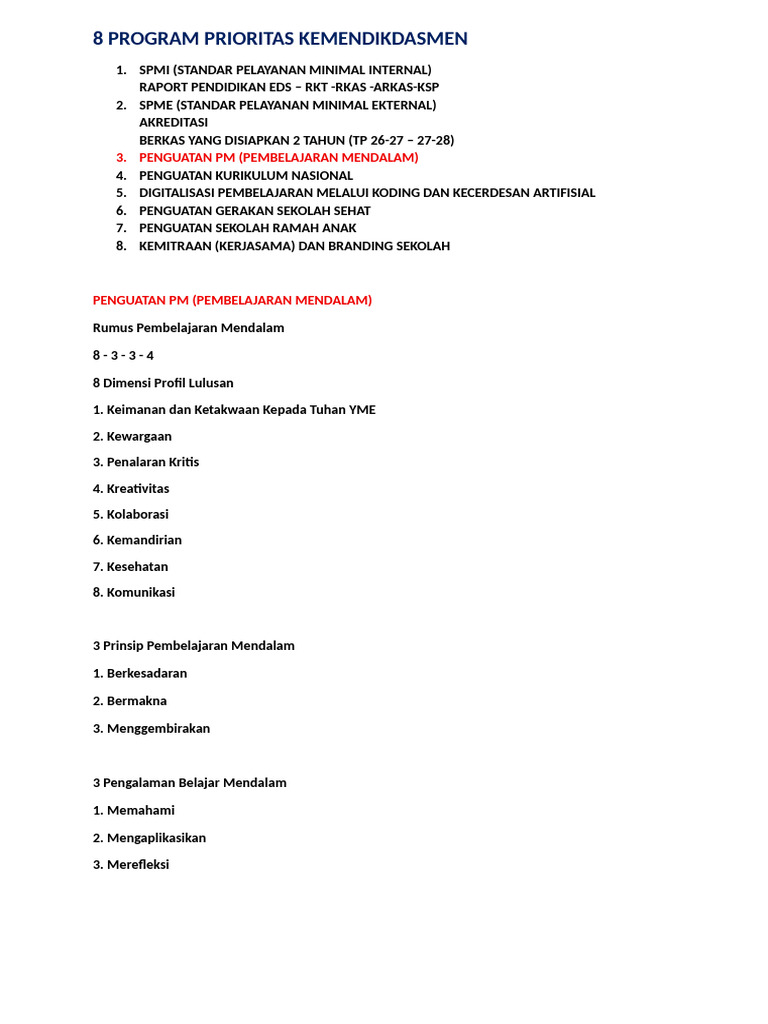 8 Program Prioritas Kemendikdasmen 2025 | PDF