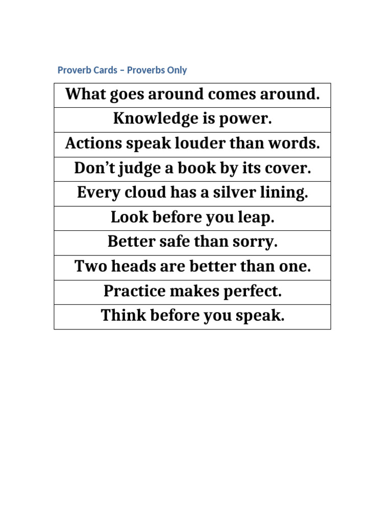 Proverb Cards with Meanings Explained | PDF