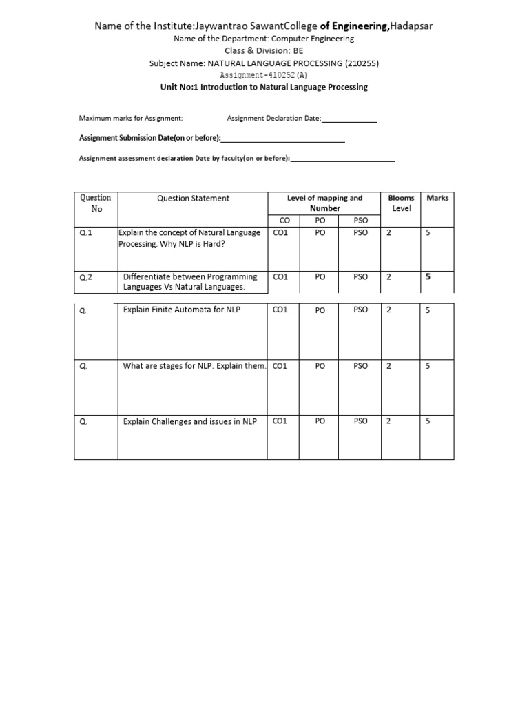 Natural Language Processing Assignment Guide | PDF