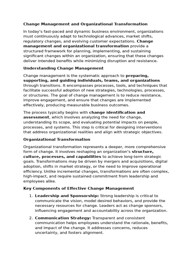 Change Management for Organizational Success | PDF | Change Management ...