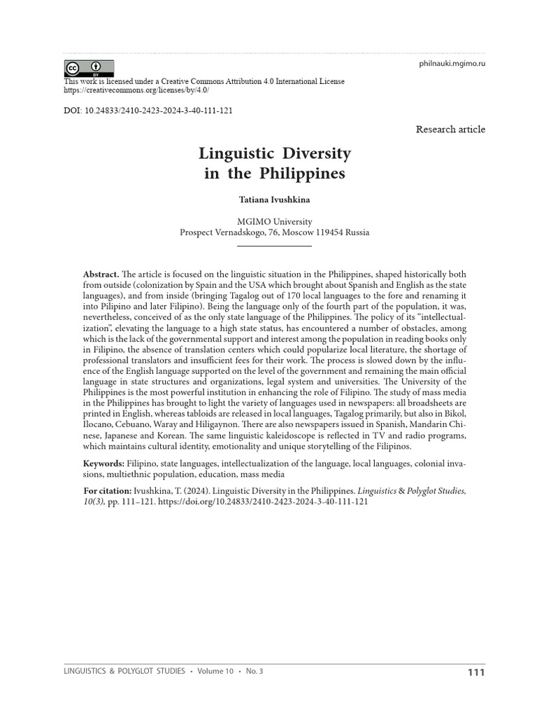 Linguistic Diversity in The Philippines | PDF