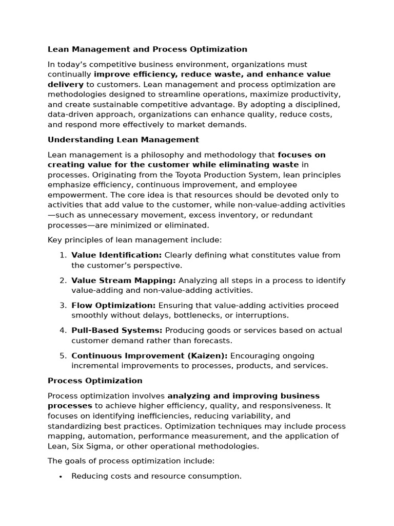 Lean Management for Process Optimization | PDF | Lean Manufacturing ...