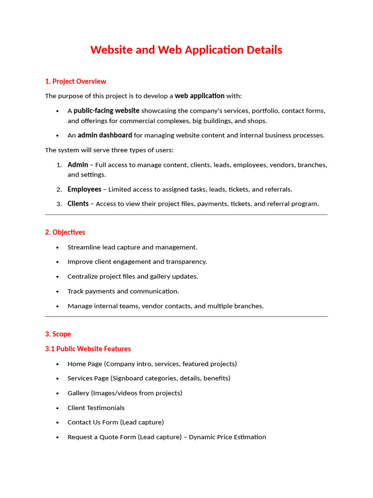 Website and Web Application Development PRD | PDF | Websites | Web ...
