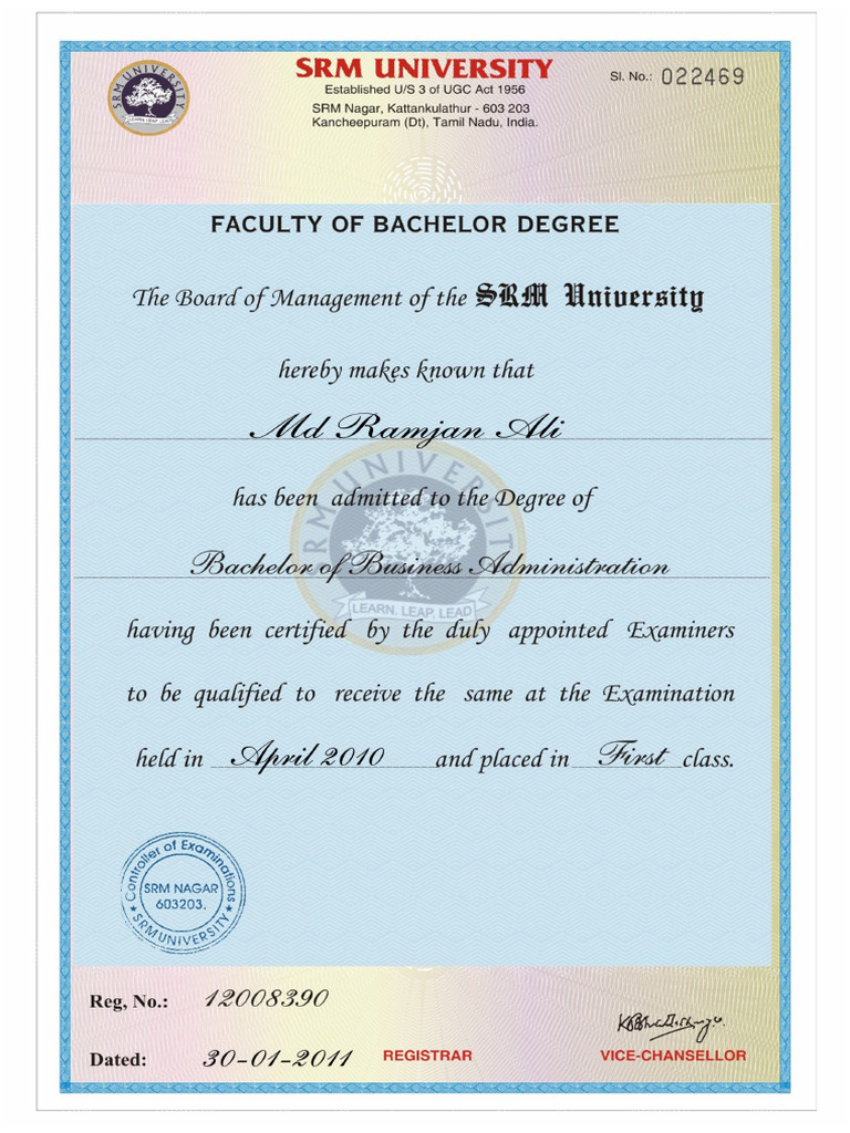 Md Ramjan Ali (BBA) SRM University | PDF