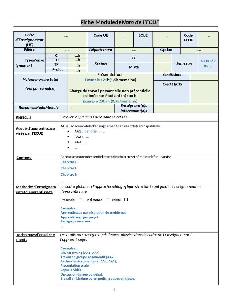 Fiche Module ECUE : Contenu et Évaluation | PDF