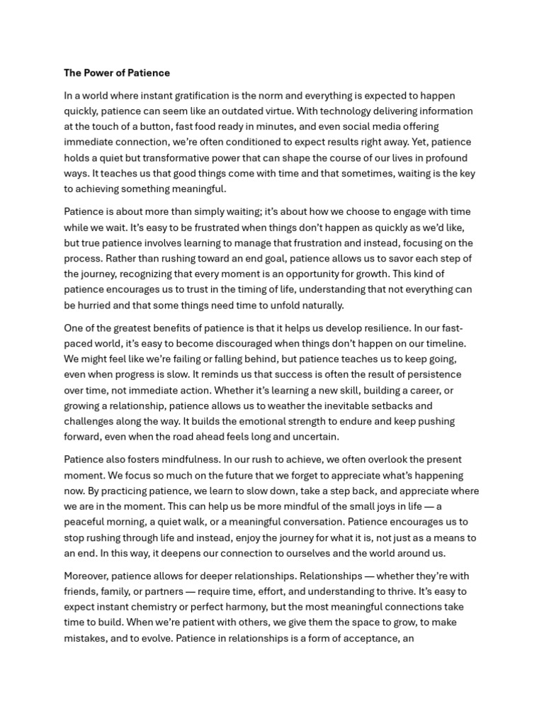 The Transformative Power of Patience | PDF | Patience | Psychology