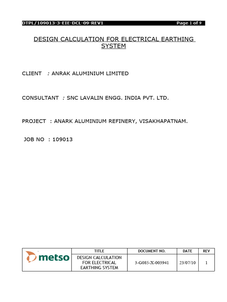 Electrical Earthing System Design Calculation | PDF | Power (Physics ...
