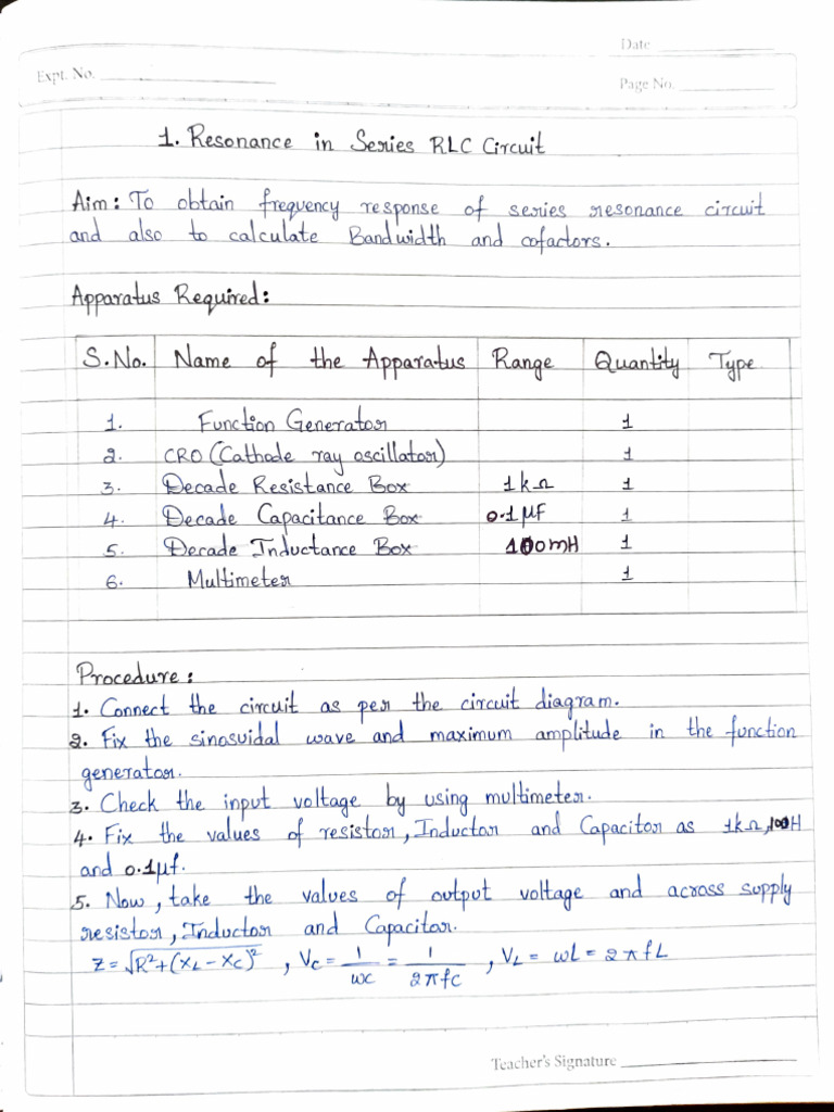 Experiment 4 Resonance in Series RLC Circuit | PDF | Resonance | Radio ...