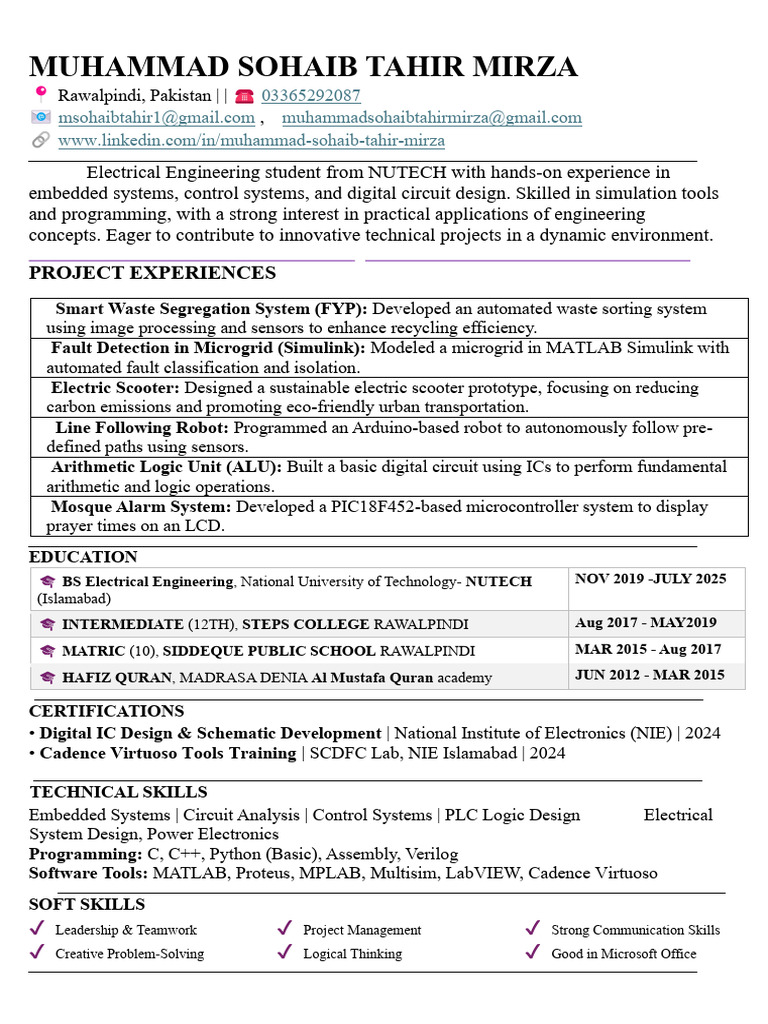 Electrical Engineering Student Profile | PDF