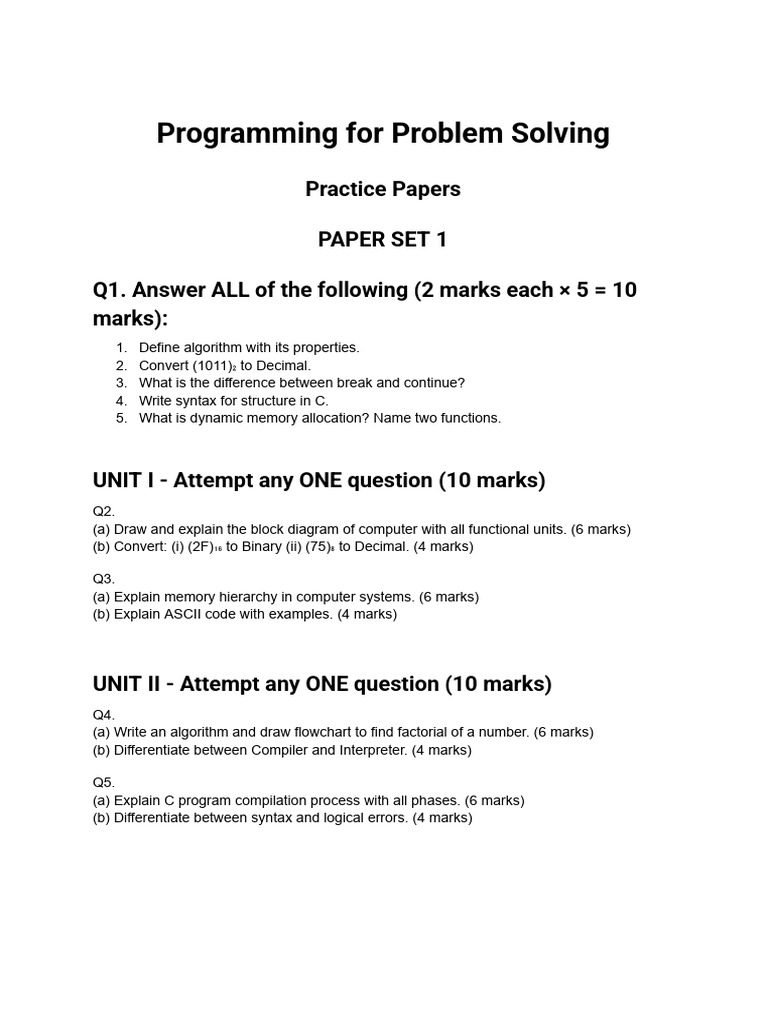 Programming Problem Solving Practice Papers | PDF