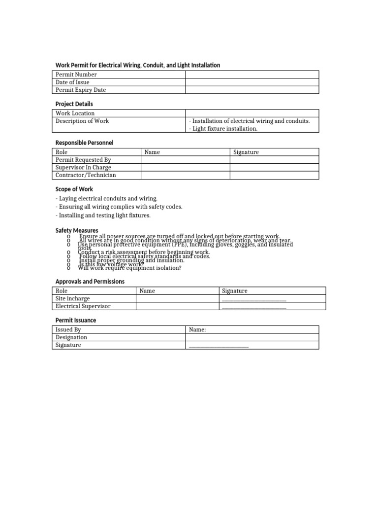 Electrical Work Permit Guidelines | PDF