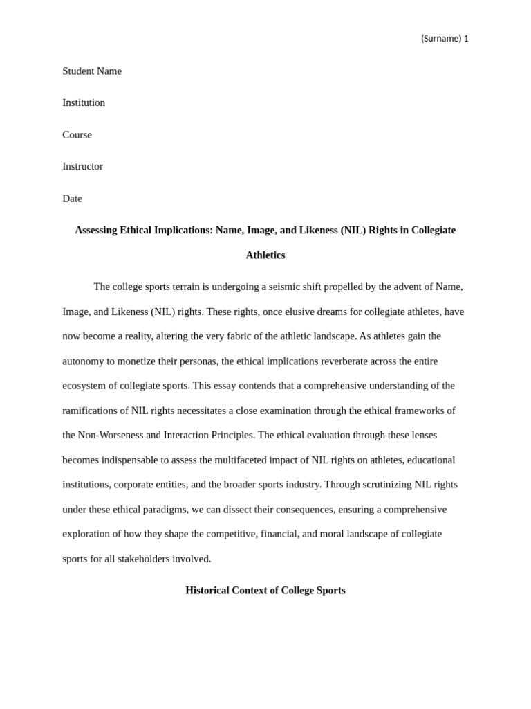 Name, Image, and Likeness (NIL) Rights in Collegiate Athletics | PDF ...