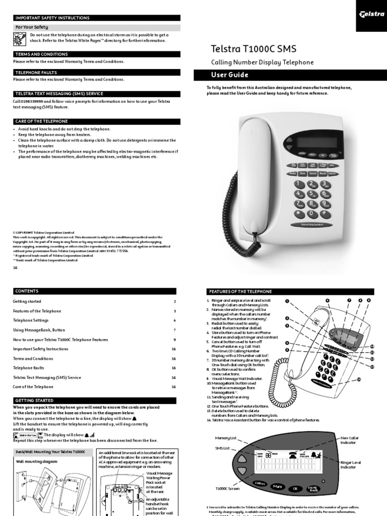 Telstra T1000c User Guide PDF Text Messaging Voicemail