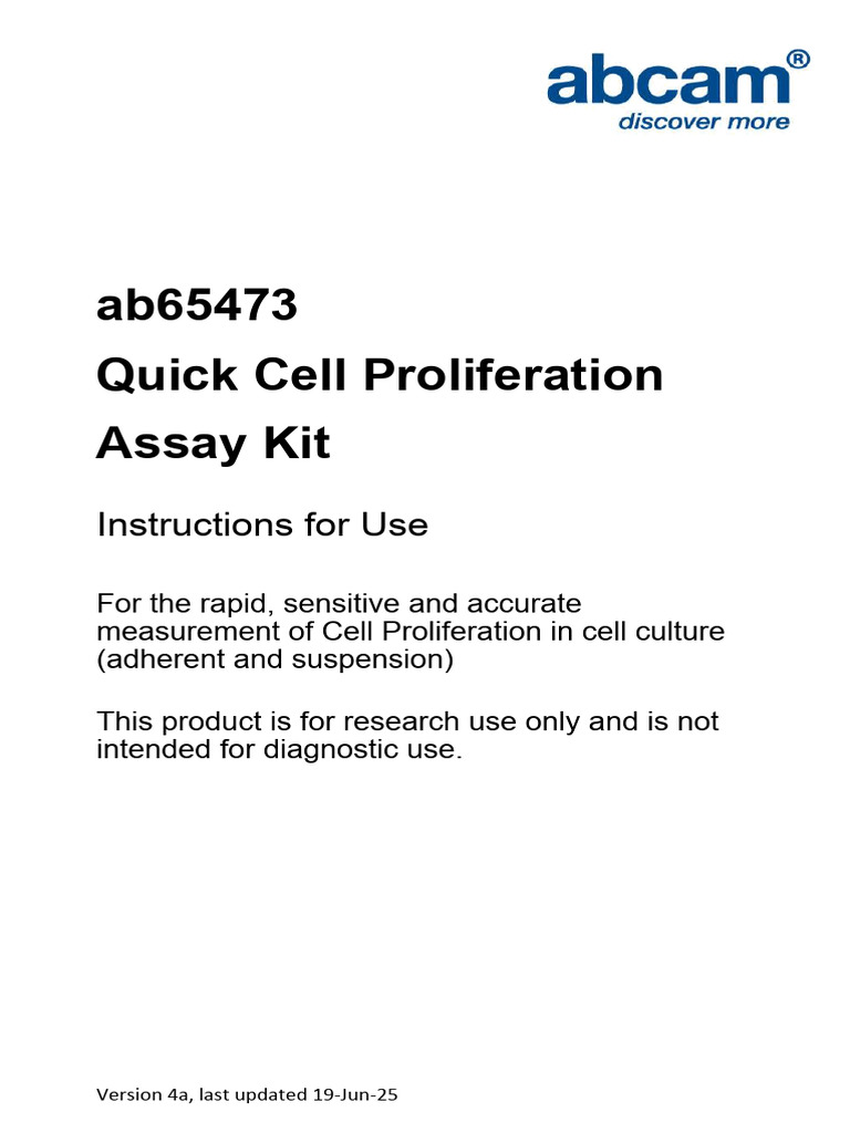 Quick Cell Proliferation Assay Kit Guide | PDF | Biology | Laboratories