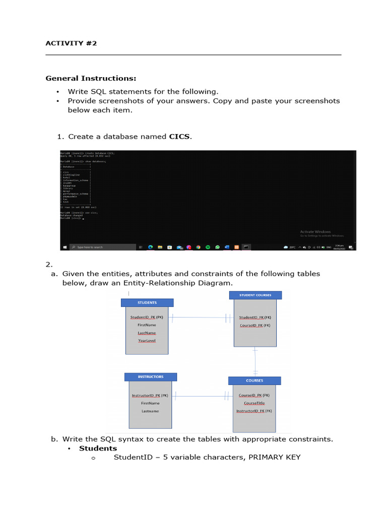 SQL Database Creation and ER Diagram | PDF
