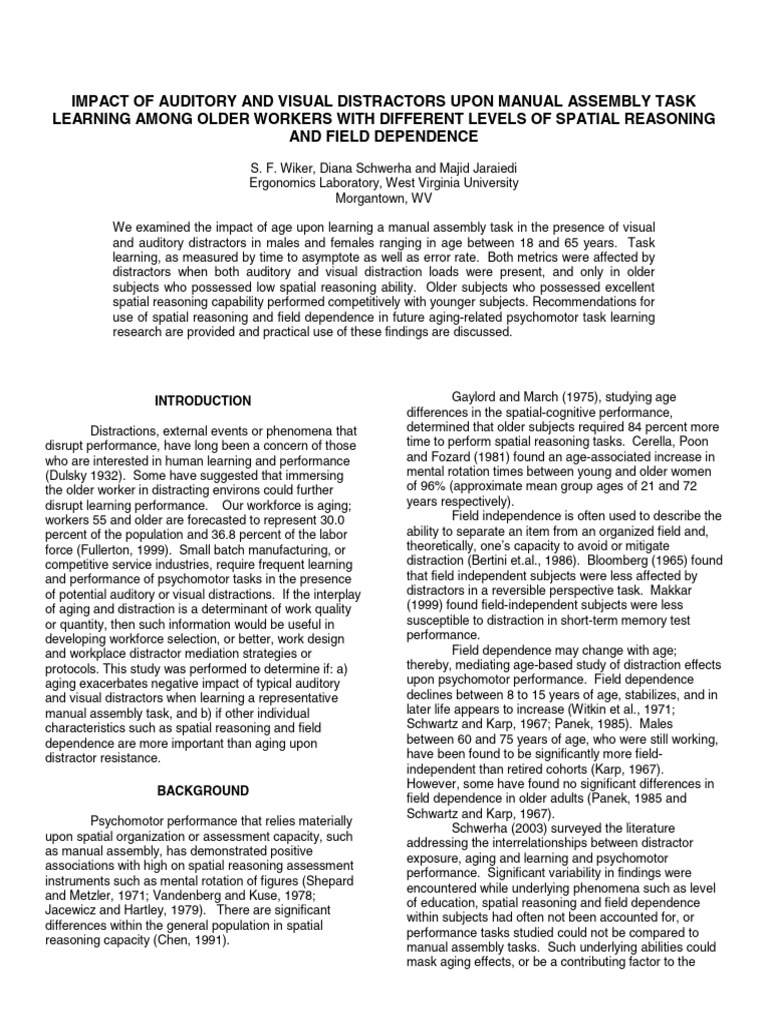2006 Wiker Et Al. Impact of Auditory and Visual Distractors Upon Manual ...