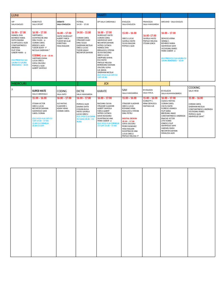Weekly Activity Schedule Overview | PDF