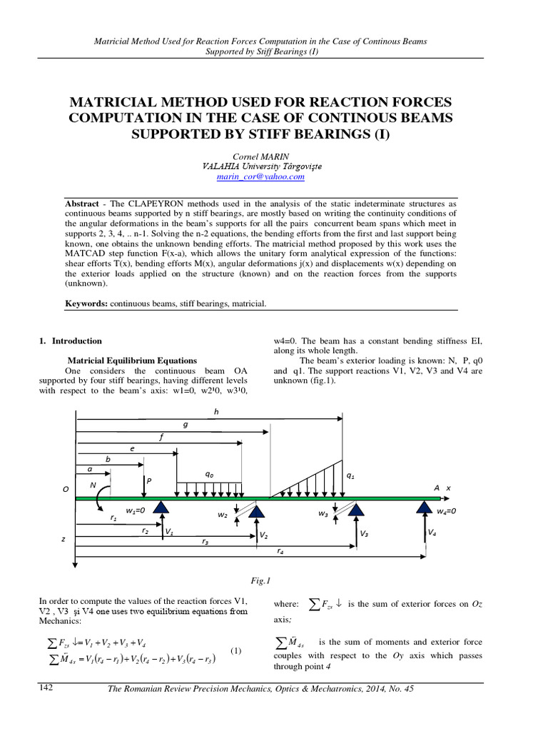 Matricial Method for Beam Reaction Forces | PDF | Beam (Structure ...