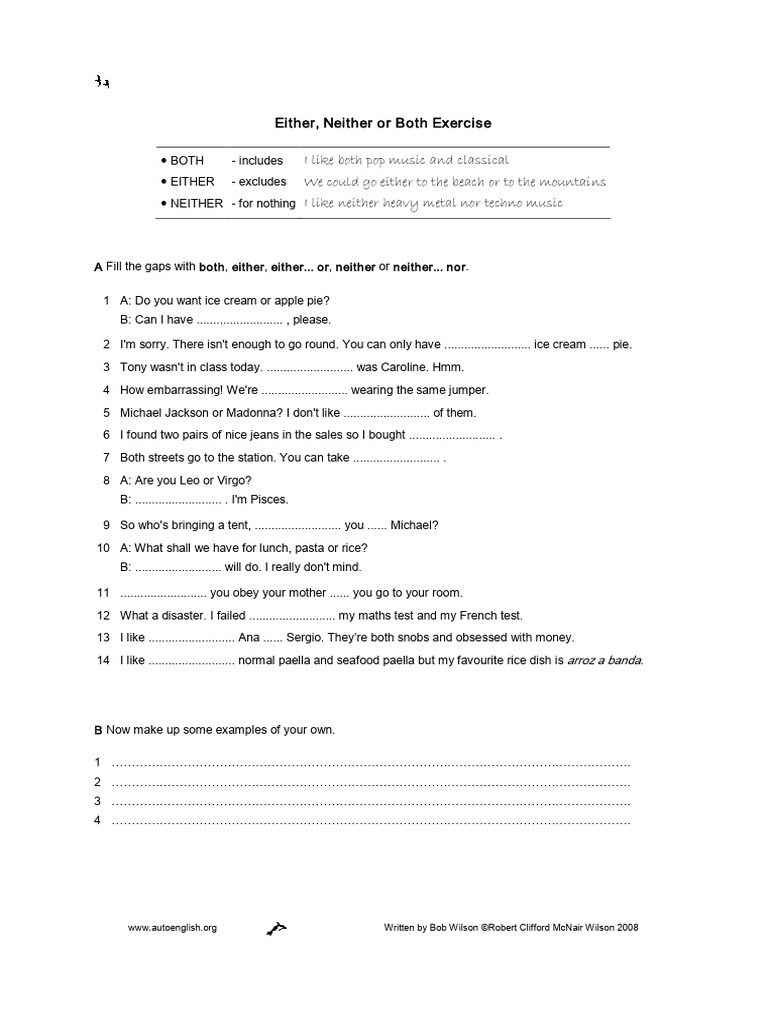Either, Neither, Both Exercise Guide | PDF