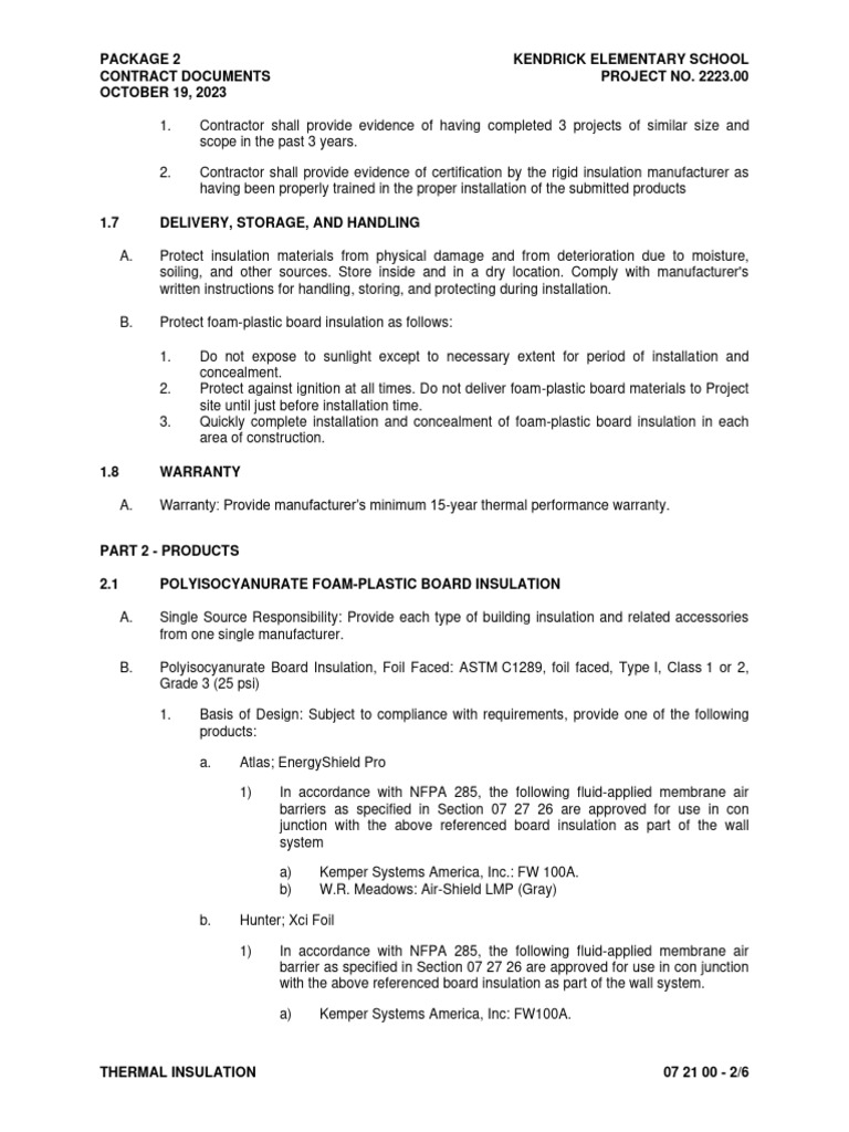 Kendrick Elementary Thermal Insulation Specs | PDF | Building ...