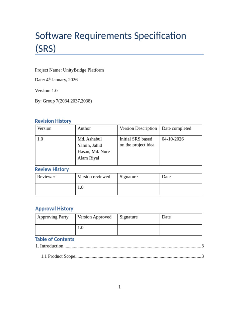 UnityBridge Platform SRS Document | PDF | Non Governmental Organization ...
