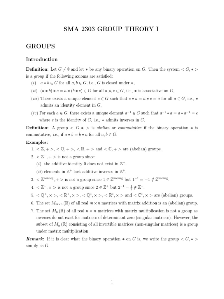 Group Theory: Key Concepts and Examples | PDF | Group (Mathematics ...