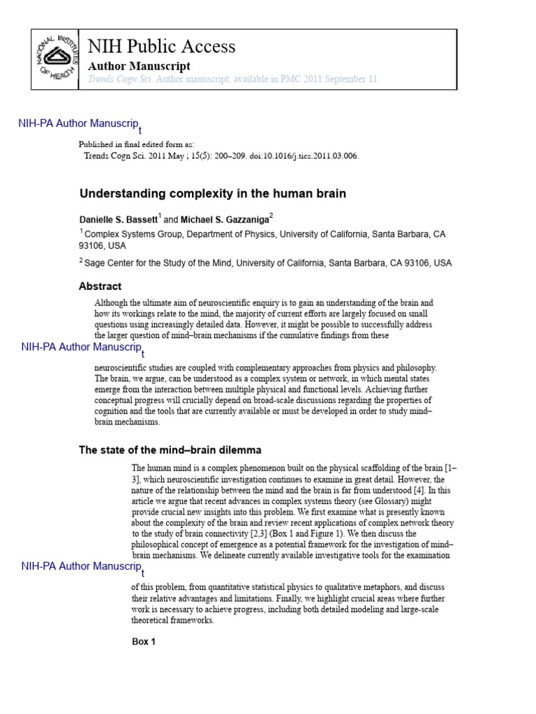 Understanding Brain Complexity Through Networks | PDF | System | Causality