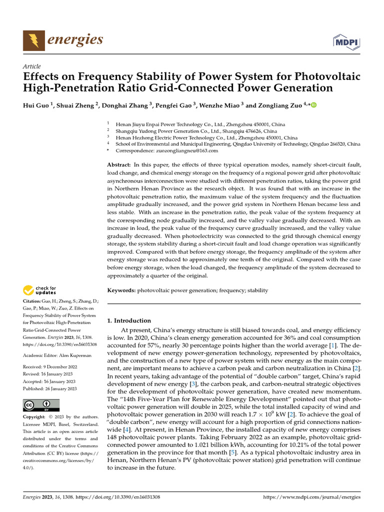 Frequency Stability in High PV Penetration Systems | PDF | Photovoltaic ...