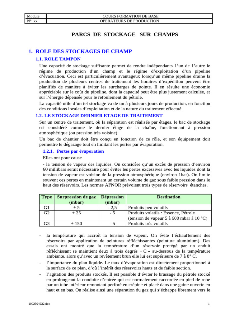 Rôle et types de réservoirs pétroliers | PDF | Stockage de l'énergie ...