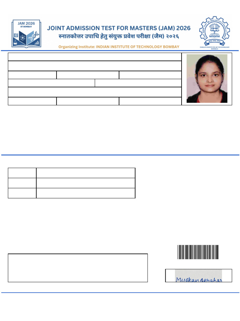 JAM 2026 Application for Muskan Agrahari | PDF