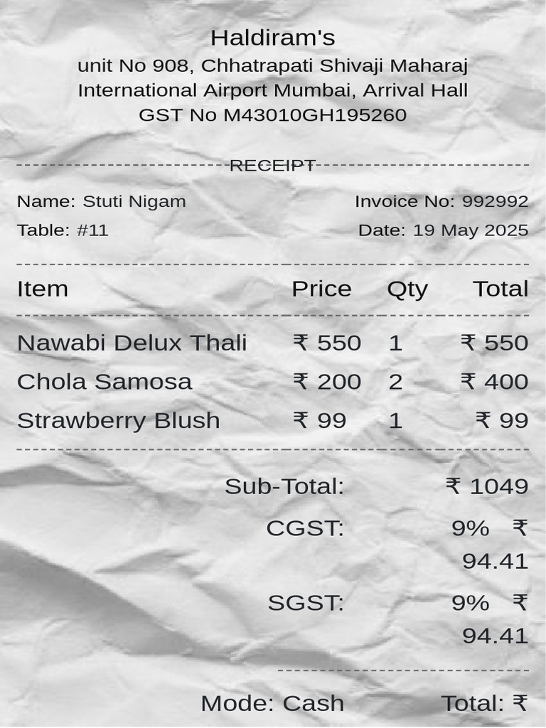 Restaurant Bill Template 2 | PDF
