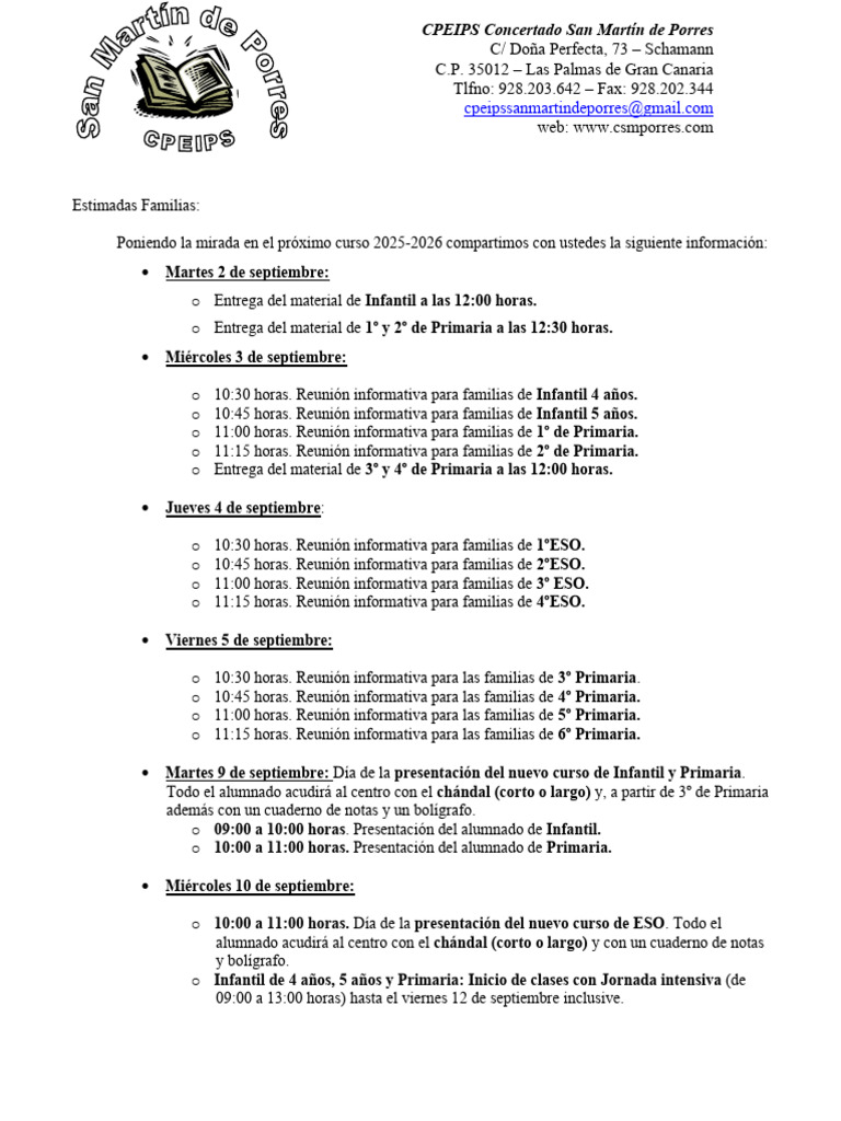 Circular Inicio Curso 25-26 | PDF