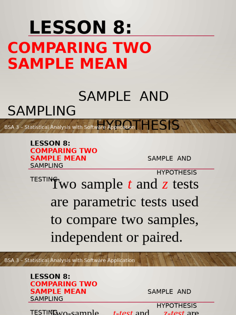 Lesson 8 Comparing Two Sample Mean | PDF | Student's T Test | Statistics
