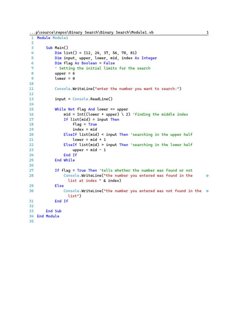 Binary Search Algorithm in VB.NET | PDF
