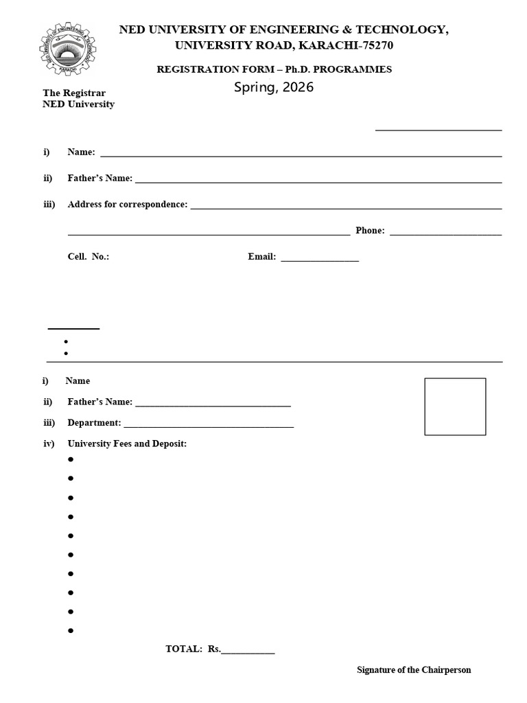 Registraion Form Phd Spring 2026 | PDF