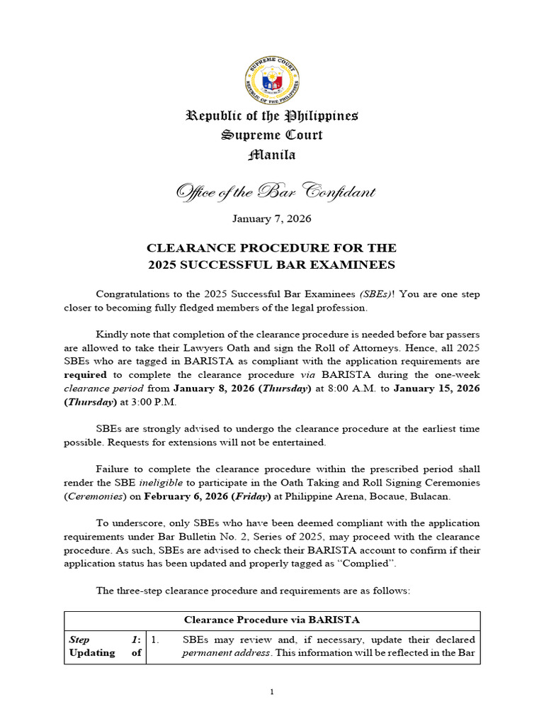 2025 Bar Examinees Clearance Process | PDF | Government | Justice