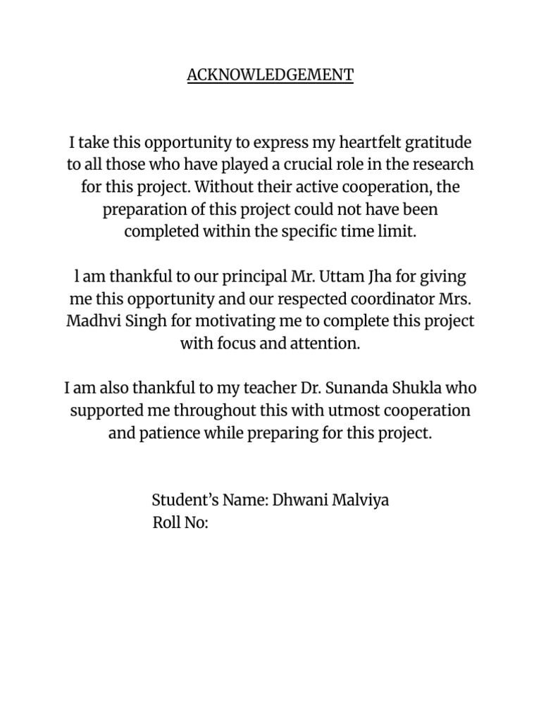 Project Acknowledgement Section | PDF