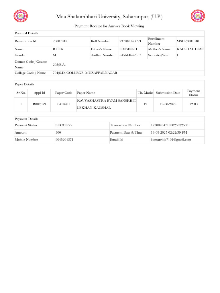 Copy Check Fee Receipt | PDF