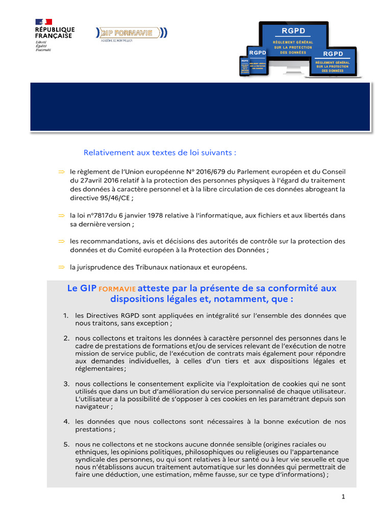 Attestation de conformité RGPD GIP FORMAVIE | PDF