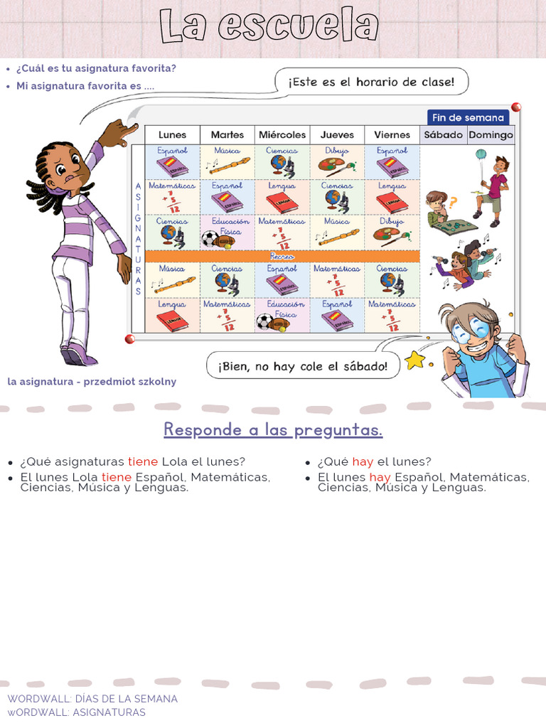 Asignaturas y el verbo TENER en español | PDF