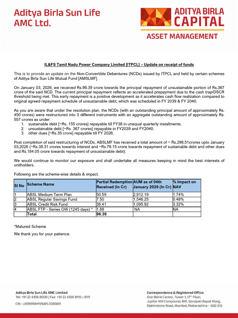 ITPCL Exposure-Receipt of Funds-January 3-2026 | PDF